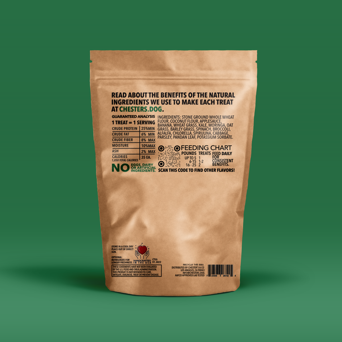 CHESTER'S SUPER GREENS DOG TREATS WITH 25 ESSENTIAL VITAMINS AND MINERALS