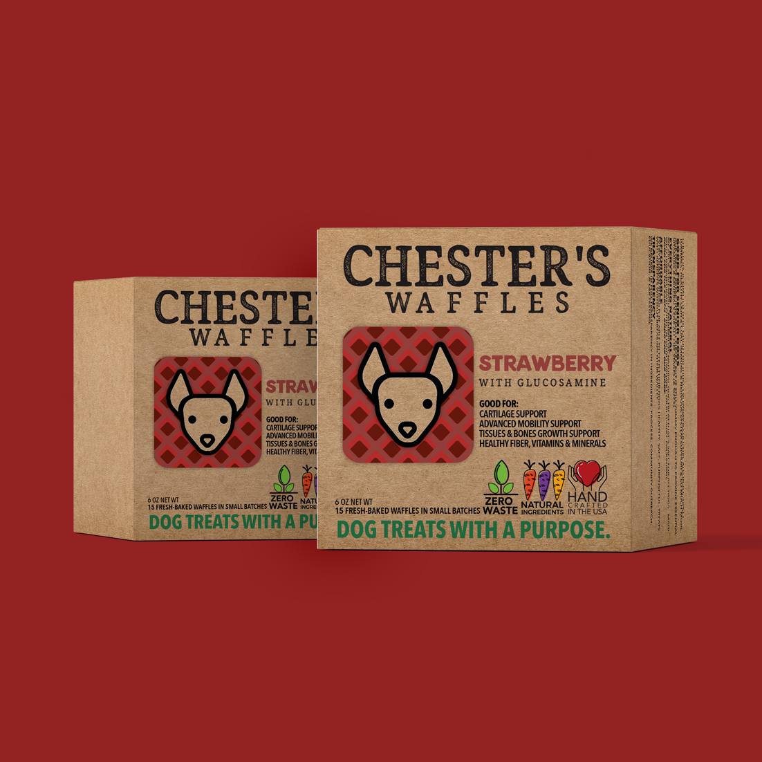 CHESTER'S STRAWBERRY DOG TREAT WAFFLES FOR MOBILITY SUPPORT